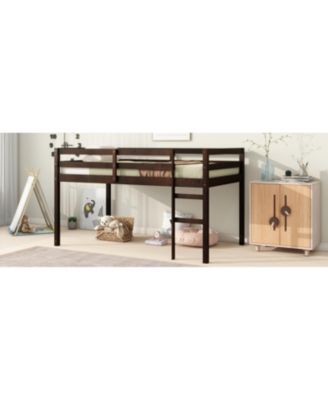 Wooden Twin Loft Bed with Ladder and Strengthened Slats