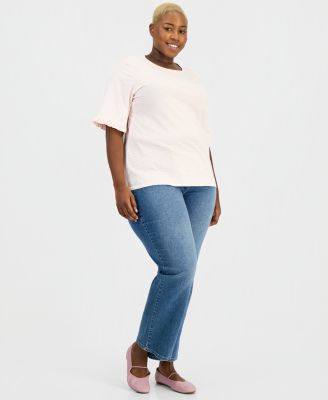 Plus Size Striped Ruffle-Sleeve Tee