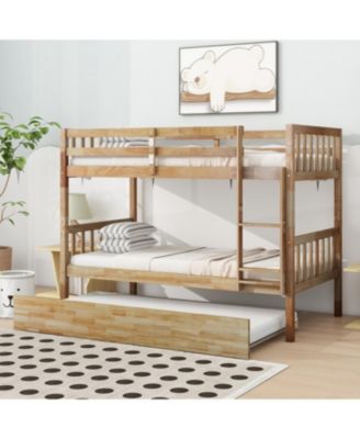 Twin Wood Bunk Bed with Trundle and Convertible Beds