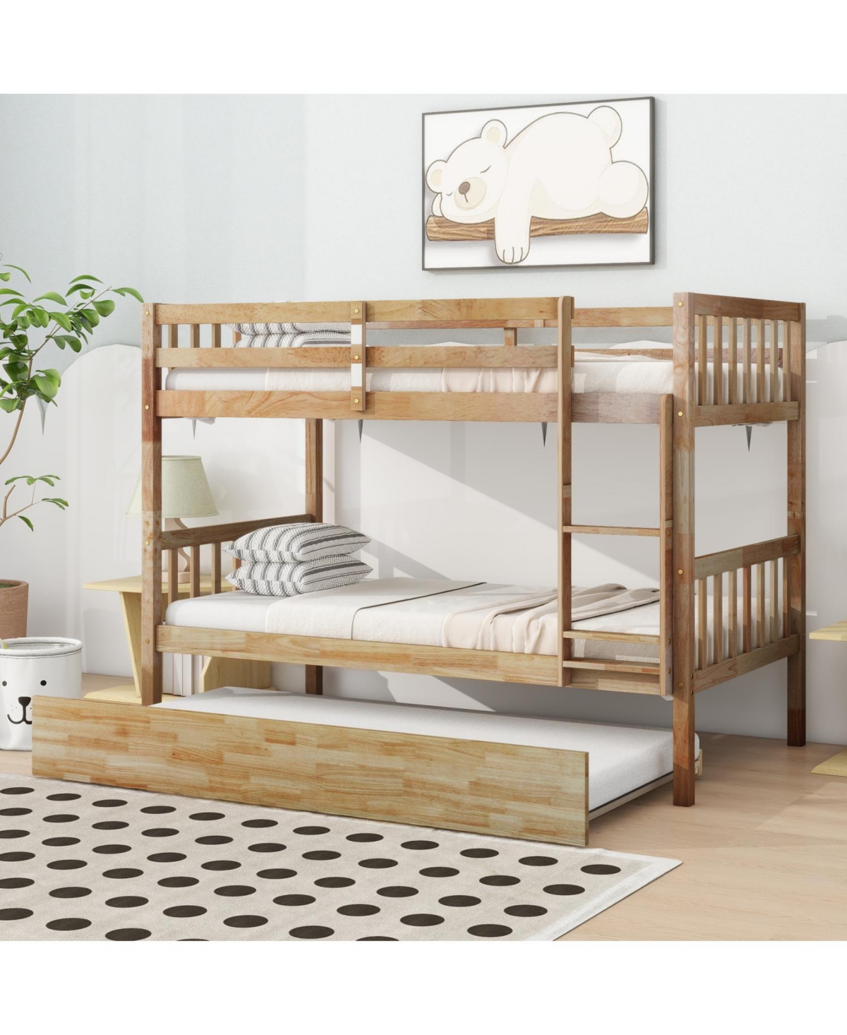 Streamdale Furniture Twin Wood Bunk Bed with Trundle and Convertible Beds
