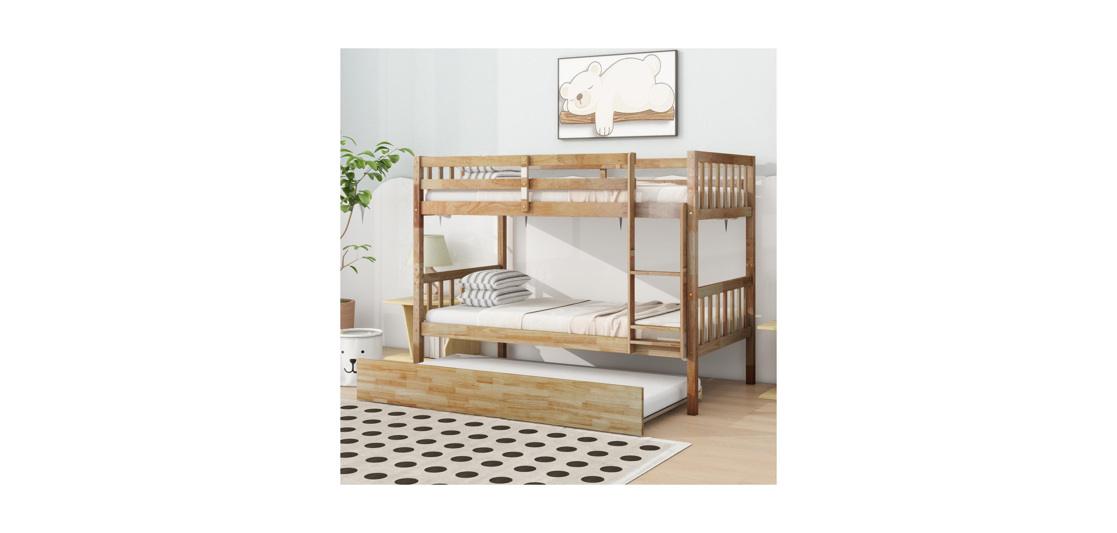 Streamdale Furniture Twin Wood Bunk Bed with Trundle and Convertible Beds