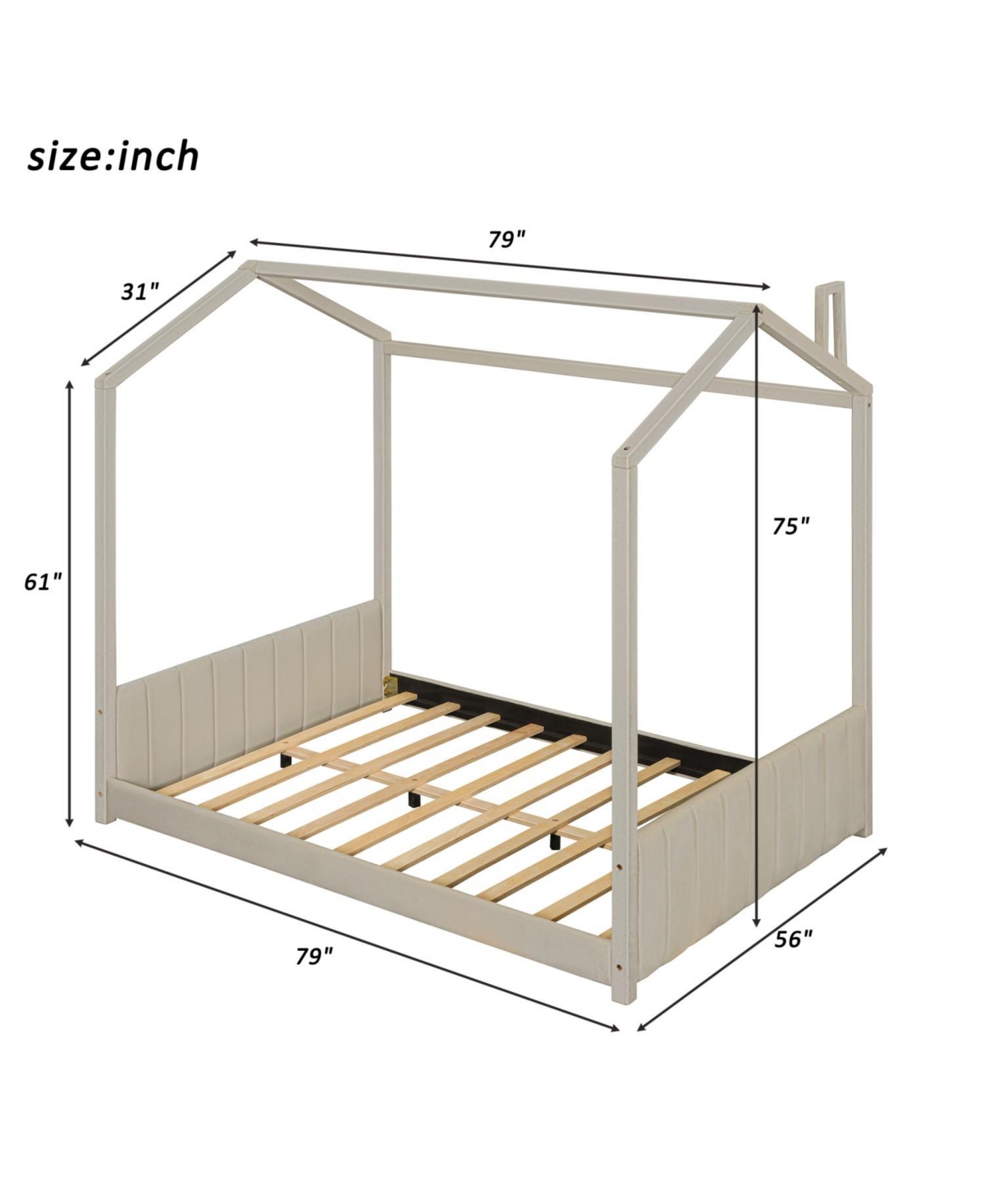 Streamdale Furniture Full Velvet House Bed Wood