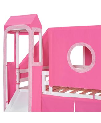 Full Size Loft Bed with Tent and Tower