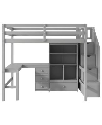 Loft Bed with Desk, Drawers & Storage Stairs