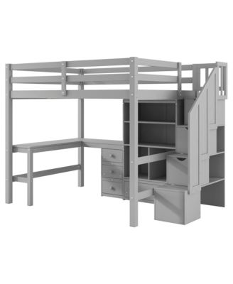 Loft Bed with Desk, Drawers & Storage Stairs