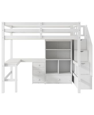  Full Loft Bed with Desk, Drawers & Storage Staircase