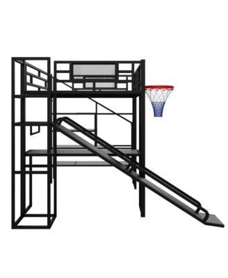 Metal Loft Bed with Desk, Wardrobe, Slide & Stairs