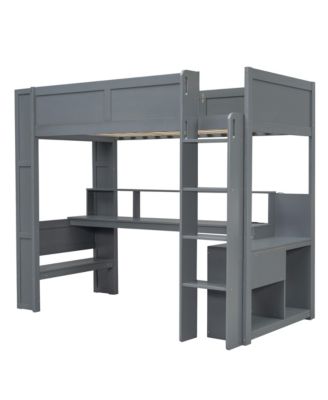 Twin Gaming Loft Bed with Desk, LED & Charging