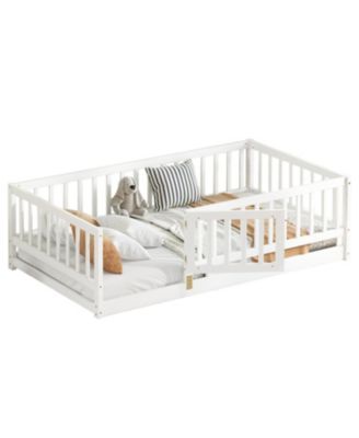 Twin Floor Bed with Fence & Door (White