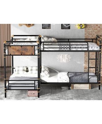  Quad Bunk Bed, Heavy Duty Metal, Detachable Triple/Twin, Black