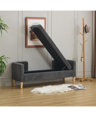 Corduroy Storage Bench with Armrests & Pillows