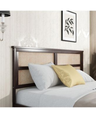 King Bed Rattan Headboard, Storage Drawers, Espresso