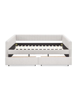 Beige Linen Upholstered Daybed with Trundle