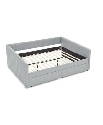 Grey Upholstered Daybed with Storage Drawers, 86.5" x 65" x 30"