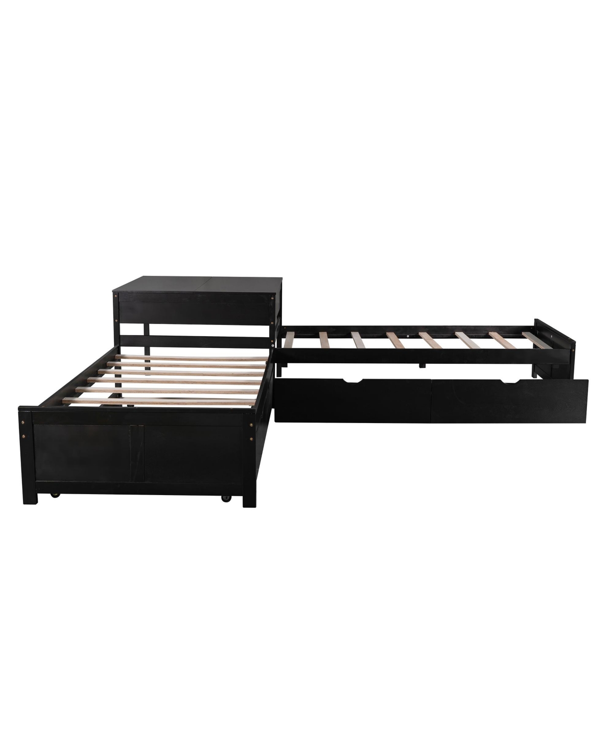 Streamdale Furniture Twin L-Shaped Platform Bed with Trundle, Drawers & Desk