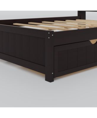 Twin Platform Bed with Bookcase Headboard, Downlight, Charger, Drawers