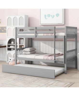 Convertible Twin Bunk Bed with Trundle, Grey