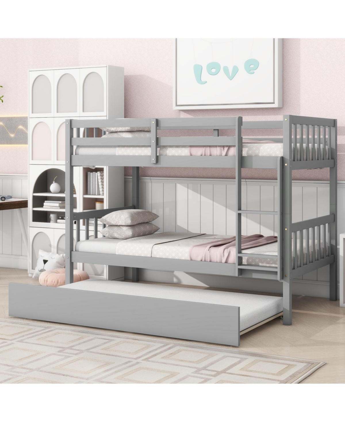 Streamdale Furniture Convertible Twin Bunk Bed with Trundle, Grey