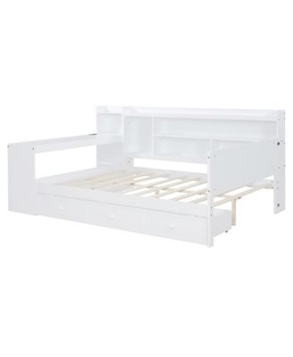 Full Size Wooden Daybed With 3 Drawers, USB Ports and desk