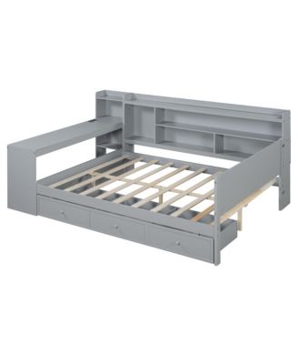 Full Size Wooden Daybed With 3 Drawers, USB Ports and desk.