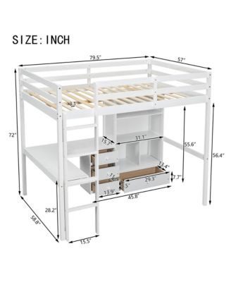 Loft Bed with Desk, Shelves, Drawers & Guardrails