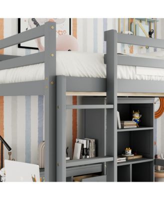 High Loft Bed with Desk, Storage, Ladder, Grey