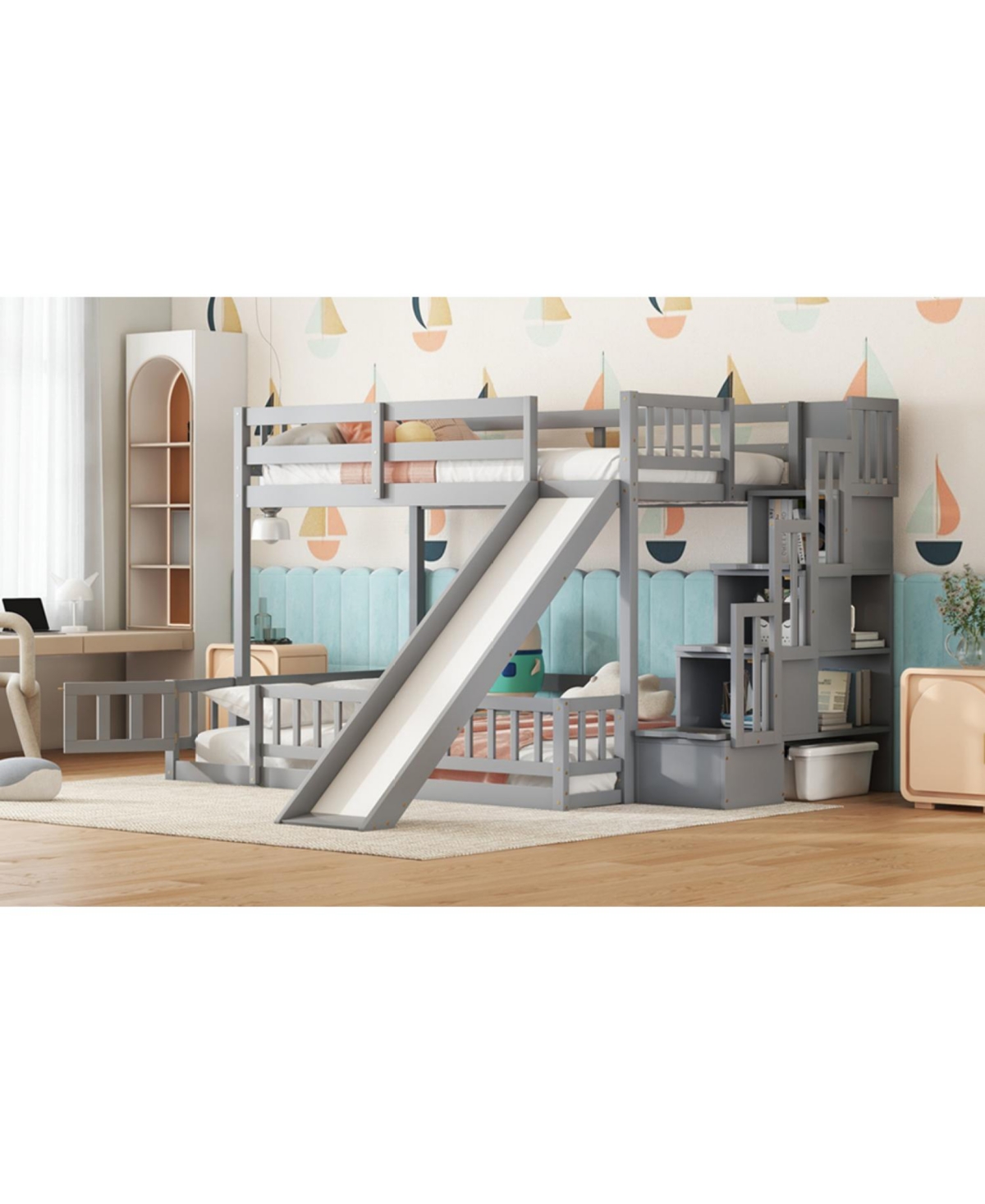 Streamdale Furniture Twin-Over-Full Bunk Bed with Slide and Storage