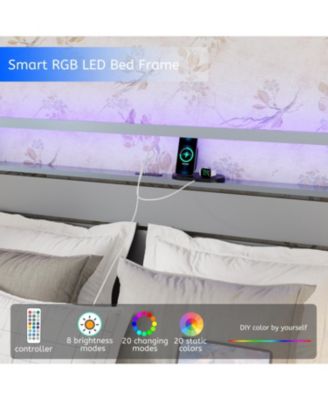 Queen Size Metal Platform Bed with Led, Charger