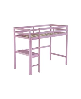 Pink Twin Loft Bed with Desk & Guardrail