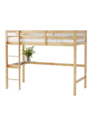 Twin Loft Bed with Desk and Guardrail, White Oak