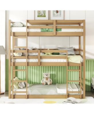 Streamdale Triple Twin Oak Bunk Bed with Guardrails and Ladders