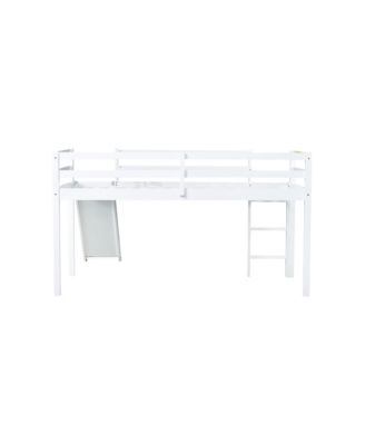 Twin Low Loft Bed with Slide, Ladder, Safety Guardrails, Rubber Wood Twin Loft Bed,White