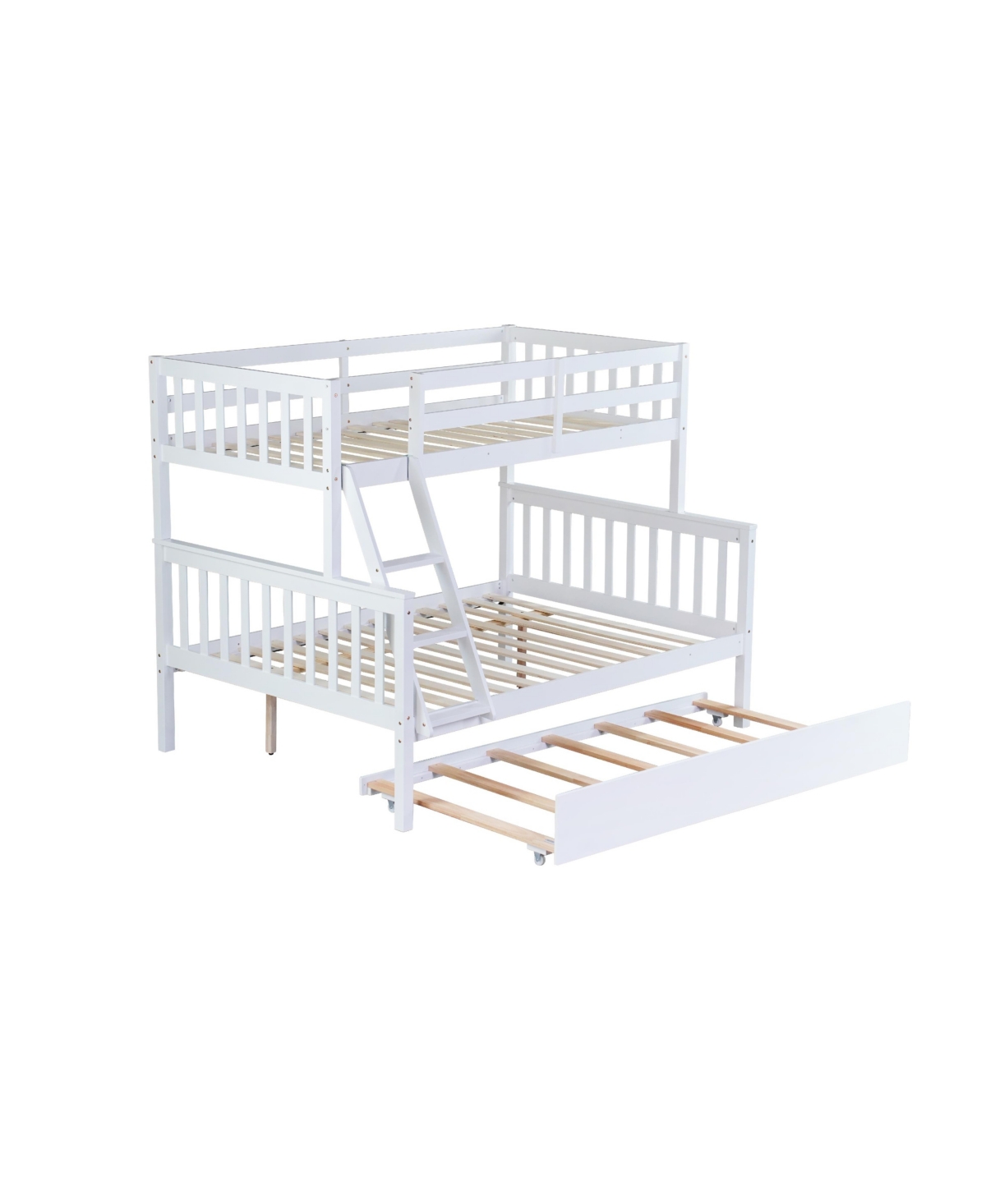 Streamdale Furniture Twin Over Full Bunk Bed with Trundle, Ladder, Guardrail