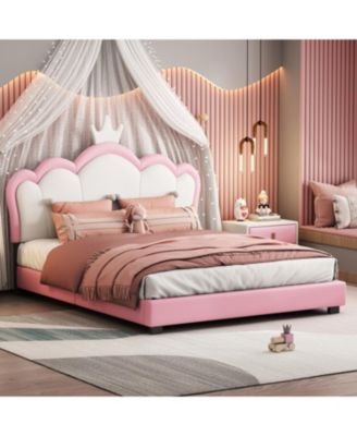 Full size Upholstered Princess Bed With Crown Headboard,Full Size Platform Bed with Headboard and Footboard