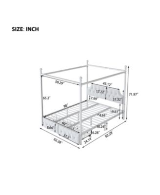 Queen Size Metal Canopy Platform Bed with Upholstered Headboard and Two Storage Drawers
