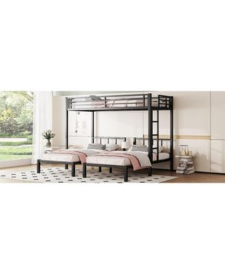 Twin over Twin & Twin Bunk Beds for 3, Twin XL over Twin & Twin Bunk Bed Metal Triple Bunk Bed, Black