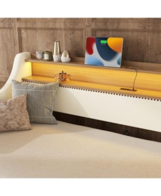 Twin Size Daybed with Trundle, Upholstered Daybed with Charging Station and LED Lights