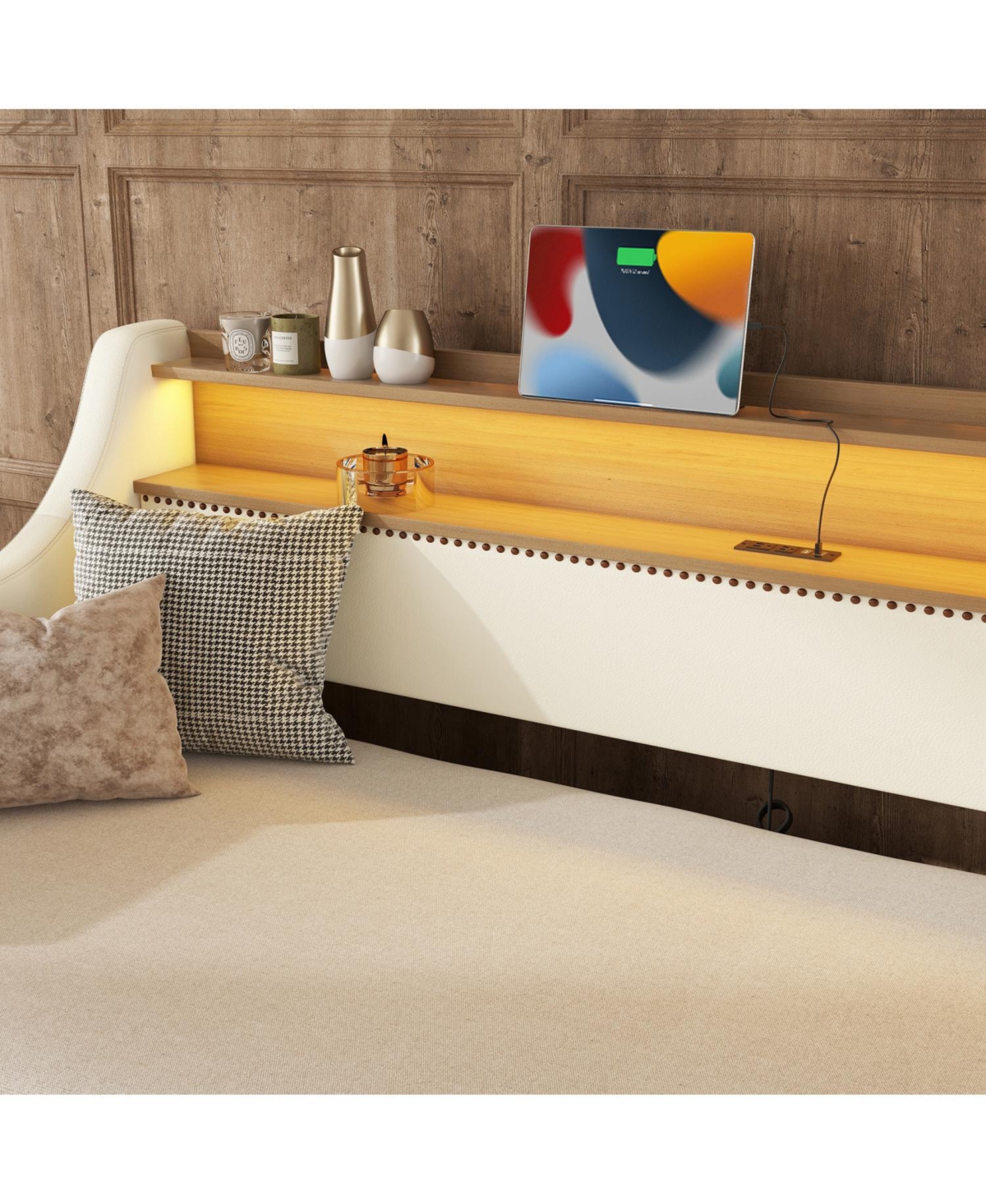 Streamdale Furniture Twin Size Daybed with Trundle, Upholstered Daybed with Charging Station and Led Lights