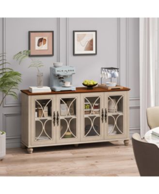 Streamdale Antique European 4-Door Cabinet with Tempered Glass, for Various Rooms