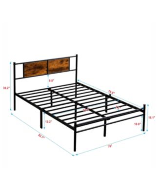 King Metal Bed Frame with Headboard and Wood Panel Accents in Black