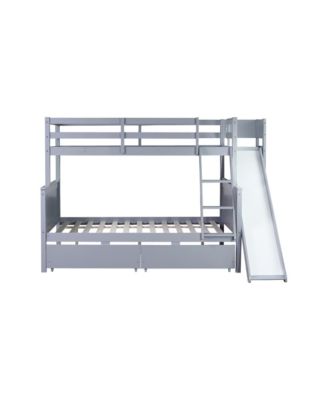 Twin over Full Bunk Bed with 2 Drawers, Slide, Shelves, Ladder, Rubber Wood Bunk Bed with Slide, Drawers