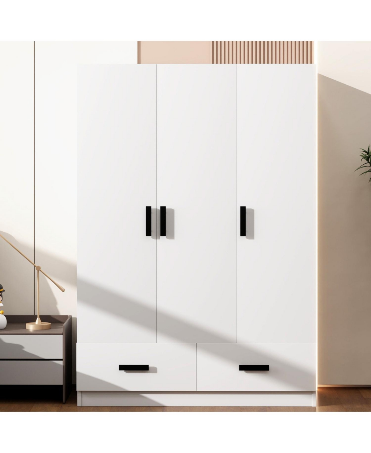 Streamdale Furniture 3 Door Wardrobe Closet with Storage Drawers, Shelves and Hanging Rod