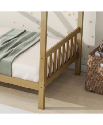 Twin House Bed with Headboard and Footboard, Twin Rubber Wood Bed with House Frame,White OAK