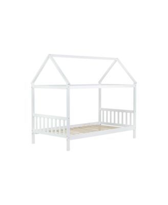 Twin House Bed with Headboard and Footboard, Twin Rubber Wood Bed with House Frame