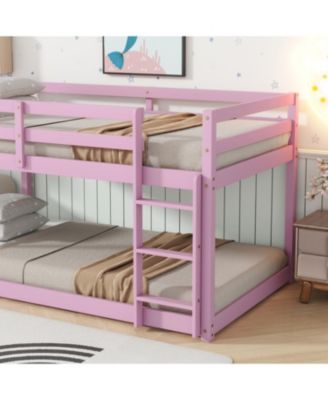 Solid Wooden, Solid Rubber Wooden Twin over Twin Loft Bed with Ladder, with Bed Platform of Strengthened Slats, Pink
