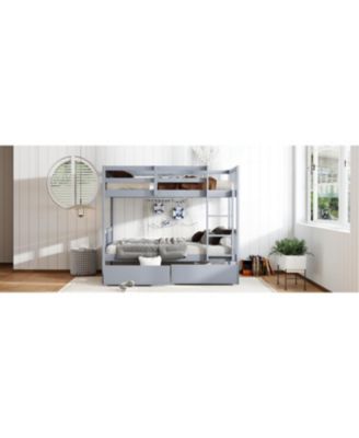  Twin Bunk Bed with 2 Drawers and Convertible Beds
