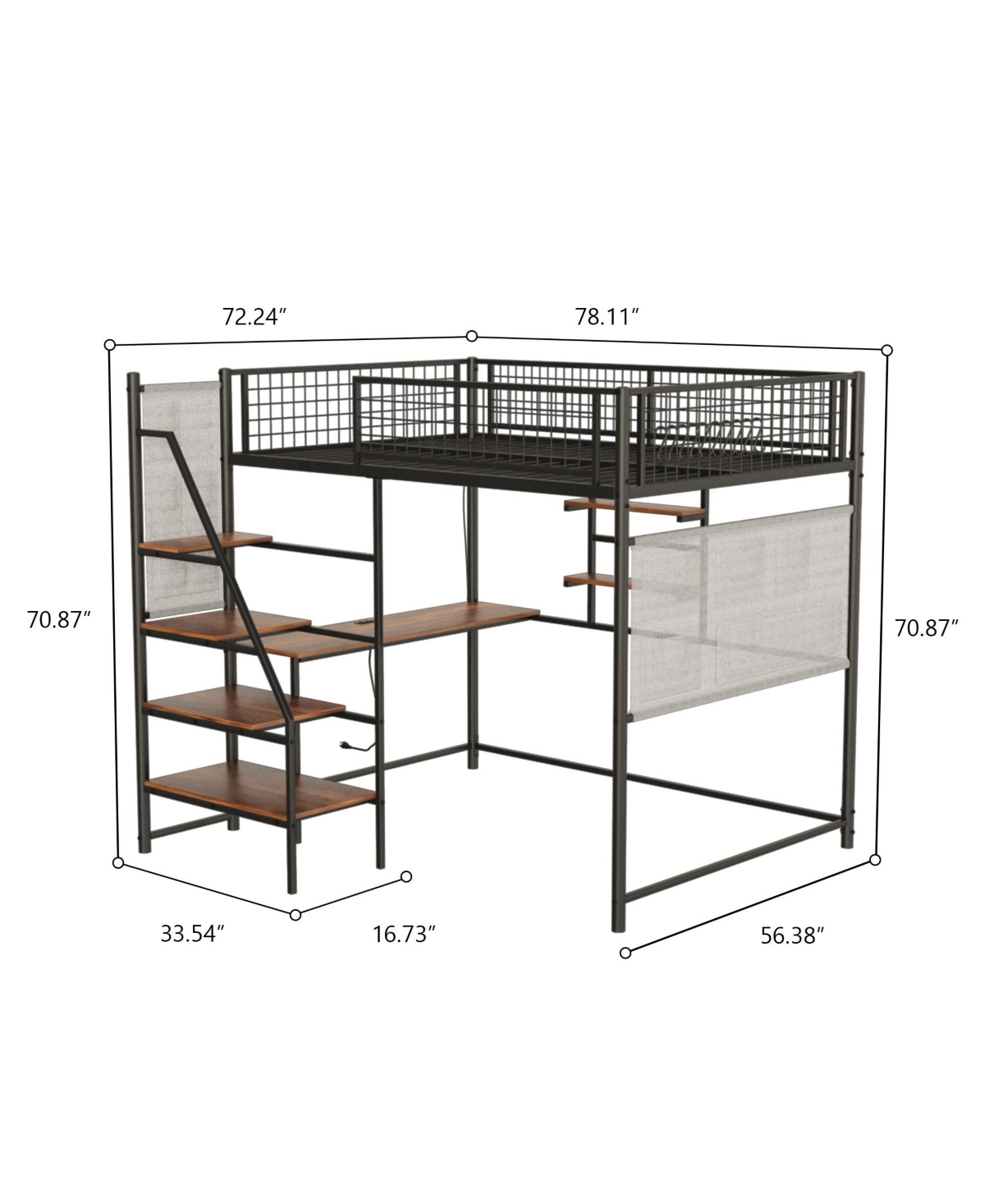 Streamdale Full size loft metal bed with black for bedroom and dormitory, with built-in charging station and Led lighting