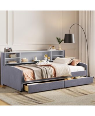 Twin size Upholstered Platform Bed with Storage and Drawers