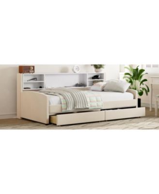 Twin size Upholstered Platform Bed with Storage and Drawers