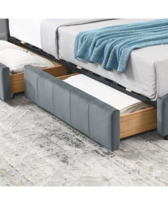  Full Size Upholstered Bed Frame with Backrest & Armrests, Velvet Grey (80.5"L x 59"W x 29.5"H